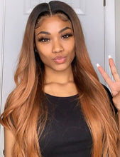 Load image into Gallery viewer, Estelle Lace Front Wig with Dark Roots Long Straight 22" Synthetic Wigs for Women Ombre Brown شعر مستعار أمامي دانتيل من إستيل مع جذور داكنة طويل مستقيم 22 "شعر مستعار صناعي للنساء أومبير بني
