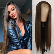 Load image into Gallery viewer, Estelle Chestnut Brown Long Straight Lace Front Wigs Hair, Glue less Natural Heat Resistant Synthetic Hair for Black Women 100% Stylish Wigs (#6 Brown)
