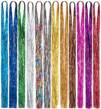 Load image into Gallery viewer, Eestelle 44Inches multi Color Tinsel Hair Extensions, 3300 Strands Fairy Hair Kit With Tool, Heat Resistant Glitter Sparkling Shiny Hair Extensions Accessories