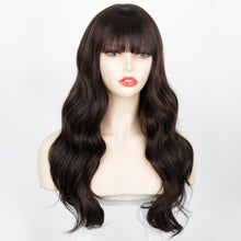 Load image into Gallery viewer, Estelle Long Bodywave Fiber Wig Headgear With Bangs , Long Curly Hair Brown Wig