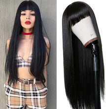 Load image into Gallery viewer, Estelle Long Straight Remy Hair Wigs Natural Black Heat Resistant Fiber Hair Full Machine Wig with Bangs Cosplay Party Wig For Fashion Women