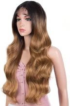 Load image into Gallery viewer, Estelle Long Wavy Lace Front with 13"x2.5" Simulated Scalp Wig 24'' Body Wavy Synthetic Wigs (Ombre Honey Color) دانتيل أمامي طويل مموج من Estelle مع شعر مستعار مقلد لفروة الرأس مقاس 13 × 2.5 بوصة 24 بوصة شعر مستعار صناعي مموج للجسم (لون عسلي متدرج اللون)