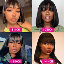 Load image into Gallery viewer, Estelle Short Bob Wigs with Bangs Brazilian Straight Human Hair Wigs 150% Density None Lace Front Wigs Glue Less Machine Made Bob Wigs for Black Women Natural Color