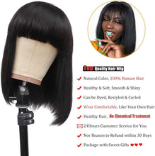 Load image into Gallery viewer, Estelle Short Bob Wigs with Bangs Brazilian Straight Human Hair Wigs 150% Density None Lace Front Wigs Glueless Machine Made Bob Wigs for Black Women Black