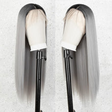Load image into Gallery viewer, Estelle Ombre Grey Lace Front Wig Long Straight Synthetic Wigs for Women Half Hand Tide 22 inches Wig أومبير رمادي دانتيل أمامي باروكة شعر مستعار صناعي طويل مستقيم للنساء نصف يد 22 بوصة شعر مستعار