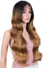 Load image into Gallery viewer, Estelle Long Wavy Lace Front with 13"x2.5" Simulated Scalp Wig 24'' Body Wavy Synthetic Wigs (Ombre Honey Color) دانتيل أمامي طويل مموج من Estelle مع شعر مستعار مقلد لفروة الرأس مقاس 13 × 2.5 بوصة 24 بوصة شعر مستعار صناعي مموج للجسم (لون عسلي متدرج اللون)