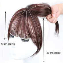 Load image into Gallery viewer, Estelle 3D Large Hair Bangs Clip 100 Natural Human Faux Bangs Clip on Bangs for Daily Wear Lightly Curved Black مشبك الانفجارات الكبيرة ثلاثية الأبعاد من Estelle ، 100 غرة طبيعية بشرية ، مشبك على الانفجارات للارتداء اليومي باللون الأسود المنحني قليلاً