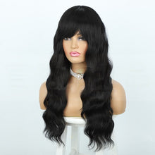 Load image into Gallery viewer, Estelle European Beauty Long Curly Big Waves With Bangs Mixed Hair Chemical Fiber Wig Headgear Wave Wigs Color No 1B Black