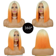 Load image into Gallery viewer, Estelle European and American wig orange gradient short straight hair bob in the middle split lace head suit pretend wig orange wigs