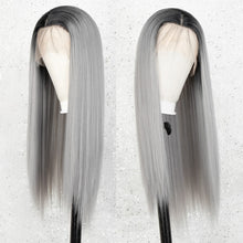 Load image into Gallery viewer, Estelle Ombre Grey Lace Front Wig Long Straight Synthetic Wigs for Women Half Hand Tide 22 inches Wig أومبير رمادي دانتيل أمامي باروكة شعر مستعار صناعي طويل مستقيم للنساء نصف يد 22 بوصة شعر مستعار
