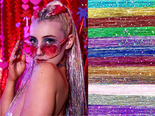 Load image into Gallery viewer, Eestelle 44Inches multi Color Tinsel Hair Extensions, 3300 Strands Fairy Hair Kit With Tool, Heat Resistant Glitter Sparkling Shiny Hair Extensions Accessories