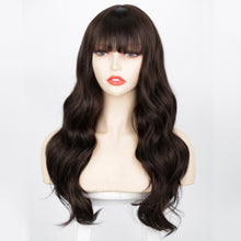 Load image into Gallery viewer, Estelle Long Bodywave Fiber Wig Headgear With Bangs , Long Curly Hair Brown Wig