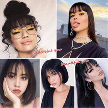 Load image into Gallery viewer, Estelle 3D Large Hair Bangs Clip 100 Natural Human Faux Bangs Clip on Bangs for Daily Wear Lightly Curved Black مشبك الانفجارات الكبيرة ثلاثية الأبعاد من Estelle ، 100 غرة طبيعية بشرية ، مشبك على الانفجارات للارتداء اليومي باللون الأسود المنحني قليلاً