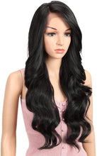 Load image into Gallery viewer, Estelle 24" Big Curly Wavy Supreme Free Lace Frontal Wigs With Baby Hair High Temperature Synthetic Wigs (Natural Black #1B) باروكات أمامية دانتيل كبيرة مجعد مموج كبير 24 بوصة مع شعر الطفل بدرجة حرارة عالية باروكات صناعية (أسود طبيعي # 1B)