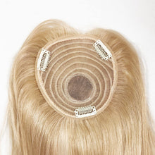 Load image into Gallery viewer, Estelle 100% Human Hair Toupee Clip in Human Hair Pieces Bangs Silk Base Crown Top Toppers Straight Hair Estelle 100٪ شعر مستعار بشري مشبك في قطع شعر بشري الانفجارات بقاعدة من الحرير والقبعات العلوية للشعر المستقيم