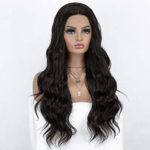 Load image into Gallery viewer, Estelle Lace Front Wigs Black 24 Inches Long Wavy Synthetic Wigs for Black Women Estelle الدانتيل الجبهة الباروكات الأسود 24 بوصة طويل مموج الاصطناعية الباروكات للنساء السود