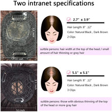 Load image into Gallery viewer, Estelle 100% Human Hair Toupee Clip in Human Hair Pieces Bangs Silk Base Crown Top Toppers Straight Hair Estelle 100٪ شعر مستعار بشري مشبك في قطع شعر بشري الانفجارات بقاعدة من الحرير والقبعات العلوية للشعر المستقيم