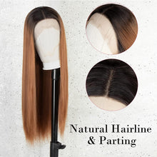 Load image into Gallery viewer, Estelle Lace Front Wig with Dark Roots Long Straight 22" Synthetic Wigs for Women Ombre Brown شعر مستعار أمامي دانتيل من إستيل مع جذور داكنة طويل مستقيم 22 "شعر مستعار صناعي للنساء أومبير بني
