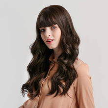 Load image into Gallery viewer, Long Wavy Wigs with Bangs for Women Natural Looking Full Wigs Heat Resistant Synthetic Wigs for Daily Party Cosplay Wear-شعر مستعار طويل مموج مع الانفجارات للنساء بمظهر طبيعي كامل الباروكات الاصطناعية مقاومة للحرارة لارتداء الحفلات التنكرية اليومية
