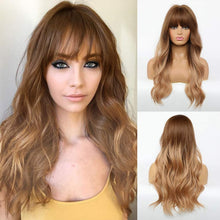 Load image into Gallery viewer, (De-c50)(Dark Brown) - Brown Wigs Long Wavy Wigs with Bangs for Women Natural Looking Full Wigs Heat Resistant Synthetic Wigs for Daily Party Cosplay Wear