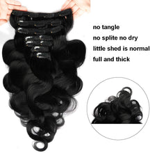 Load image into Gallery viewer, Clip in Remy Human Hair Extensions for Woman, Body Wave 100g ,7 Pieces ,16 Clips -وصلات شعر بشري ريمي للنساء ، موجة الجسم 100 جرام ، 7 قطع ، 16 مشابك