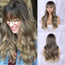 Load image into Gallery viewer, (De-c50)(Dark Brown) - Brown Wigs Long Wavy Wigs with Bangs for Women Natural Looking Full Wigs Heat Resistant Synthetic Wigs for Daily Party Cosplay Wear
