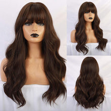 Load image into Gallery viewer, Long Wavy Wigs with Bangs for Women Natural Looking Full Wigs Heat Resistant Synthetic Wigs for Daily Party Cosplay Wear-شعر مستعار طويل مموج مع الانفجارات للنساء بمظهر طبيعي كامل الباروكات الاصطناعية مقاومة للحرارة لارتداء الحفلات التنكرية اليومية