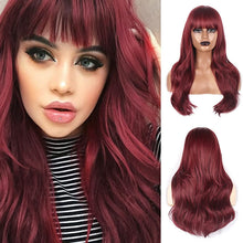 Load image into Gallery viewer, Long Wavy Wigs with Bangs for Women Natural Looking Full Wigs Heat Resistant Synthetic Wigs for Daily Party Cosplay Wear-شعر مستعار طويل مموج مع الانفجارات للنساء بمظهر طبيعي كامل الباروكات الاصطناعية مقاومة للحرارة لارتداء الحفلات التنكرية اليومية
