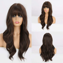 Load image into Gallery viewer, Long Wavy Wigs with Bangs for Women Natural Looking Full Wigs Heat Resistant Synthetic Wigs for Daily Party Cosplay Wear-شعر مستعار طويل مموج مع الانفجارات للنساء بمظهر طبيعي كامل الباروكات الاصطناعية مقاومة للحرارة لارتداء الحفلات التنكرية اليومية