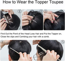 Load image into Gallery viewer, Men's Wigs 100% Real Human Hair Topper Toupee Clip Hairpiece for men Monofilament Hair Topper Natural Hairline Replacement Systems Hairpiece (13cmx14cm)