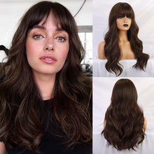 Load image into Gallery viewer, Long Wavy Wigs with Bangs for Women Natural Looking Full Wigs Heat Resistant Synthetic Wigs for Daily Party Cosplay Wear-شعر مستعار طويل مموج مع الانفجارات للنساء بمظهر طبيعي كامل الباروكات الاصطناعية مقاومة للحرارة لارتداء الحفلات التنكرية اليومية