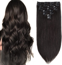 将图片加载到图库查看器,Straight Hair Extensions Clip In Human Hair Double Weft Dark Brown/Jet Black/Nature Black Clip on Hair Extensions Remy Human Hair Thick for Black Woman 100g 8Pcs/Lot