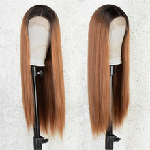 Load image into Gallery viewer, Estelle Lace Front Wig with Dark Roots Long Straight 22" Synthetic Wigs for Women Ombre Brown شعر مستعار أمامي دانتيل من إستيل مع جذور داكنة طويل مستقيم 22 "شعر مستعار صناعي للنساء أومبير بني