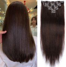 Load image into Gallery viewer, Clip On Nature Hair Extensions Straight Black 75g 4 Pieces 10 Clips -وصلات شعر طبيعية قابلة للقص، لون أسود مستقيم، 75 جم، 4 قطع، 10 مشابك