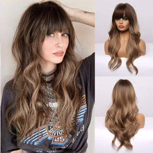 Load image into Gallery viewer, (De-c50)(Dark Brown) - Brown Wigs Long Wavy Wigs with Bangs for Women Natural Looking Full Wigs Heat Resistant Synthetic Wigs for Daily Party Cosplay Wear