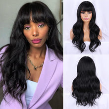 Load image into Gallery viewer, Long Wavy Wigs with Bangs for Women Natural Looking Full Wigs Heat Resistant Synthetic Wigs for Daily Party Cosplay Wear-شعر مستعار طويل مموج مع الانفجارات للنساء بمظهر طبيعي كامل الباروكات الاصطناعية مقاومة للحرارة لارتداء الحفلات التنكرية اليومية