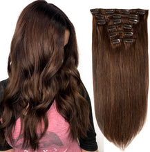 将图片加载到图库查看器,Straight Hair Extensions Clip In Human Hair Double Weft Dark Brown/Jet Black/Nature Black Clip on Hair Extensions Remy Human Hair Thick for Black Woman 100g 8Pcs/Lot