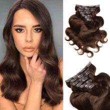 Load image into Gallery viewer, Clip in Remy Human Hair Extensions for Woman, Body Wave 100g ,7 Pieces ,16 Clips -وصلات شعر بشري ريمي للنساء ، موجة الجسم 100 جرام ، 7 قطع ، 16 مشابك