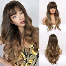 Load image into Gallery viewer, (De-c50)(Dark Brown) - Brown Wigs Long Wavy Wigs with Bangs for Women Natural Looking Full Wigs Heat Resistant Synthetic Wigs for Daily Party Cosplay Wear