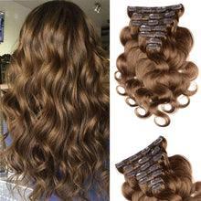 Load image into Gallery viewer, Clip in Remy Human Hair Extensions for Woman, Body Wave 100g ,7 Pieces ,16 Clips -وصلات شعر بشري ريمي للنساء ، موجة الجسم 100 جرام ، 7 قطع ، 16 مشابك