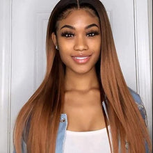 Load image into Gallery viewer, Estelle Lace Front Wig with Dark Roots Long Straight 22" Synthetic Wigs for Women Ombre Brown شعر مستعار أمامي دانتيل من إستيل مع جذور داكنة طويل مستقيم 22 "شعر مستعار صناعي للنساء أومبير بني