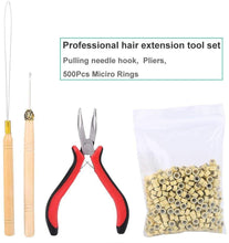 Load image into Gallery viewer, Estelle Hair Extension Kit, Wig Connector Kit Pliers Hook Loop Tip with 500Pcs Micro Rings Hair Extension Accessories مجموعة وصلات الشعر من Estelle ، مجموعة وصلات الشعر المستعار كماشة رأس حلقي مع 500 قطعة من إكسسوارات إطالة الشعر الصغيرة