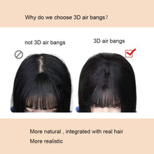 Load image into Gallery viewer, Estelle 3D Large Hair Bangs Clip 100 Natural Human Faux Bangs Clip on Bangs for Daily Wear Lightly Curved Black مشبك الانفجارات الكبيرة ثلاثية الأبعاد من Estelle ، 100 غرة طبيعية بشرية ، مشبك على الانفجارات للارتداء اليومي باللون الأسود المنحني قليلاً