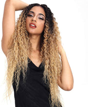 Load image into Gallery viewer, Estelle Lace Front Wigs Ombre Blonde 24'' Long Small Curly Wavy Synthetic Wigs For Women 130% Density Wigs Estelle الدانتيل الجبهة الباروكات أومبير شقراء 24 `` طويل صغير مجعد شعر مستعار اصطناعي مموج للنساء 130٪ كثافة الشعر المستعار