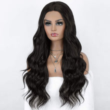 Load image into Gallery viewer, Estelle Lace Front Wigs Black 24 Inches Long Wavy Synthetic Wigs for Black Women Estelle الدانتيل الجبهة الباروكات الأسود 24 بوصة طويل مموج الاصطناعية الباروكات للنساء السود
