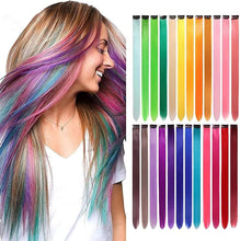 Load image into Gallery viewer, 10PCS Colored Clip in Hair Extensions 20'' Colorful Straight Hair Extensions Clip in for Women and Kids Multi-Colors Party Highlights Streak Synthetic Hairpieces Wonderful Rainbow Colors(J+5)%