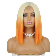 Load image into Gallery viewer, Estelle European and American wig orange gradient short straight hair bob in the middle split lace head suit pretend wig orange wigs