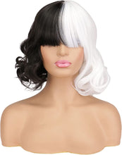 Load image into Gallery viewer, Estelle Black and White Wig Wavy Synthetic Wigs For Women Full Bang Heat Resistant Wig