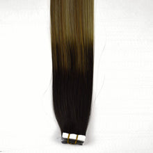 Load image into Gallery viewer, Gradient Long Straight Seamless Human Hair Tape In Extension, Bark Brown To Blond شريط شعر بشري متدرج طويل مستقيم غير ملحوم في التمديد ، لحاء بني إلى أشقر