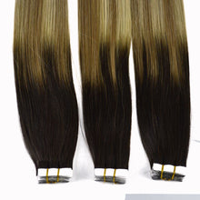 Load image into Gallery viewer, Gradient Long Straight Seamless Human Hair Tape In Extension, Bark Brown To Blond شريط شعر بشري متدرج طويل مستقيم غير ملحوم في التمديد ، لحاء بني إلى أشقر
